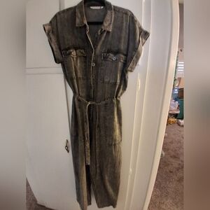 Denim Jumpsuit with Belt